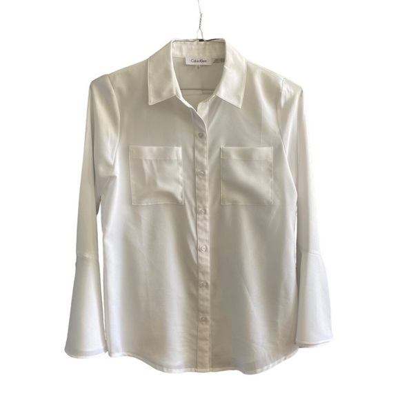 Calvin Klein White Flowy Sleeves Button-Up Shirt - Picture 1 of 6